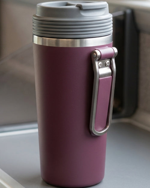 Fbktm Folding-Handle Vacuum Travel Cup 18 oz Plum Stone - Lifestyle view